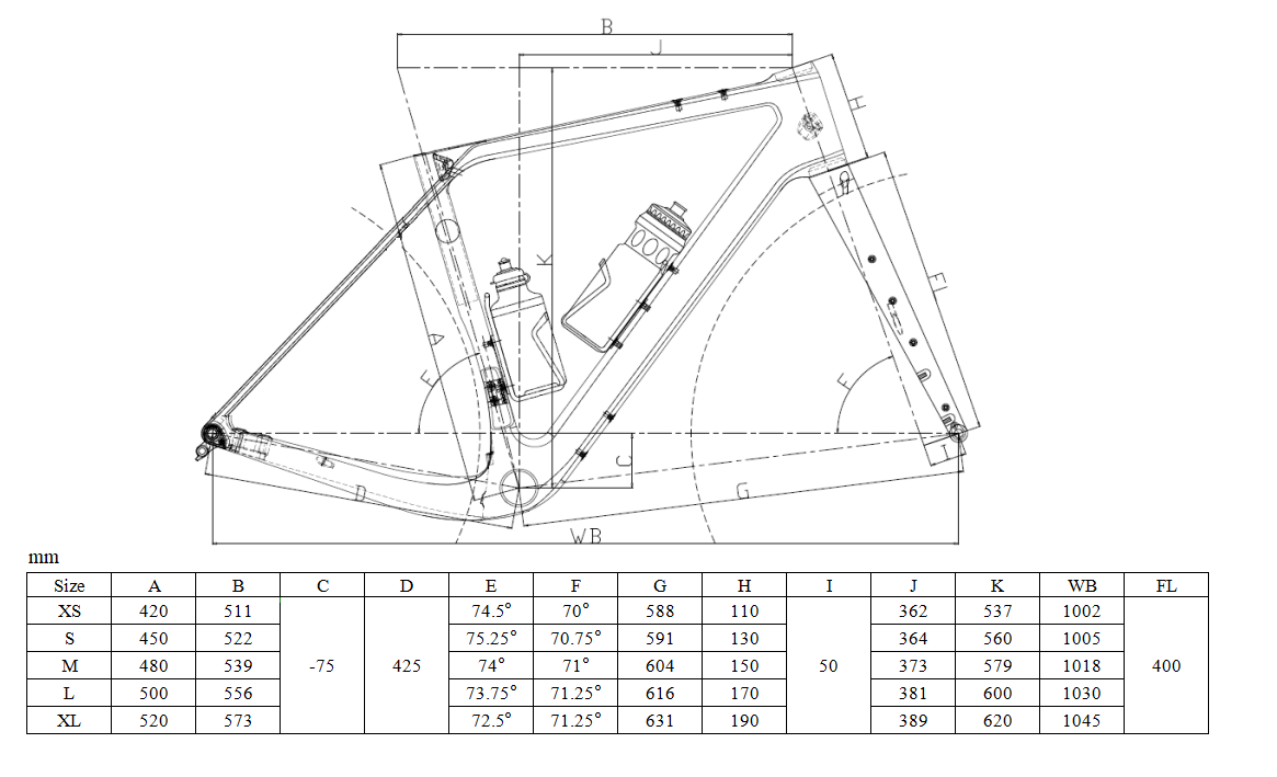 Carbon Racing Gravel Bike Frame FM286 Geometry
